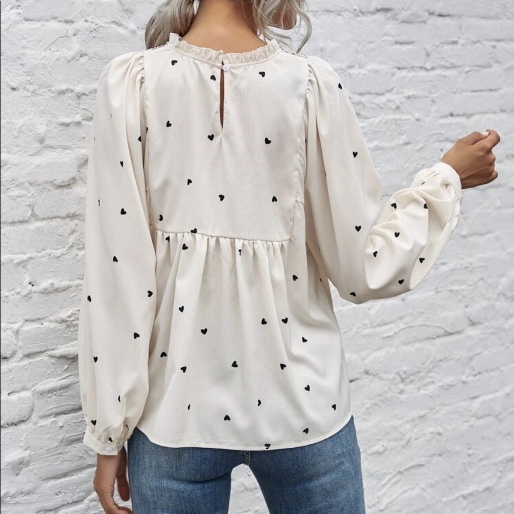 Heart print long sleeve peplum blouse - Picture 2 of 6